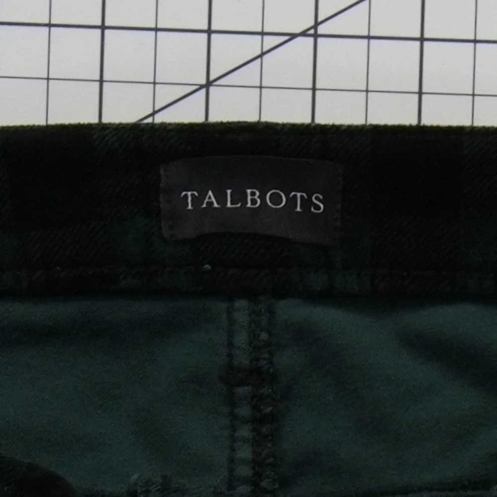 Talbots Green Black Watch Plaid Velvet Pants‎ Women's Size 12 Festive